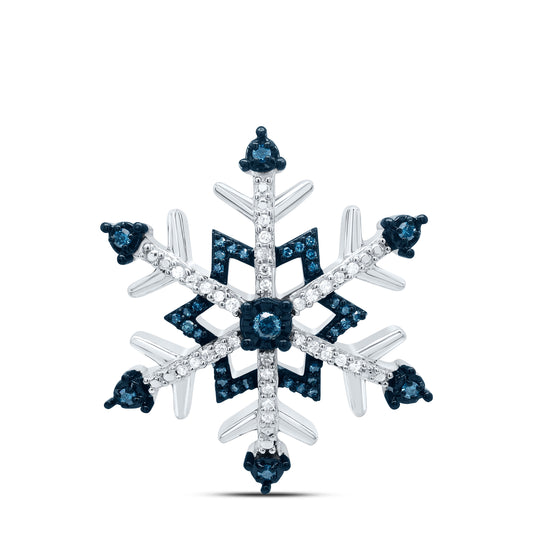 Sterling Silver White-Tone 1/6 Ctw Natural Diamond Blue Dia Snowflake Pendant