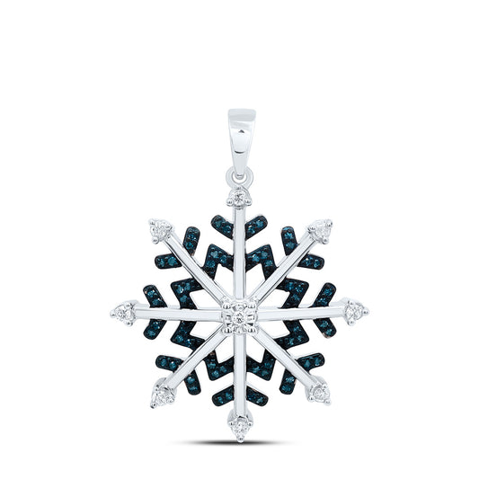 Sterling Silver White-Tone 1/6 Cttw Natural Diamond Blue Dia Snowflake Pendant