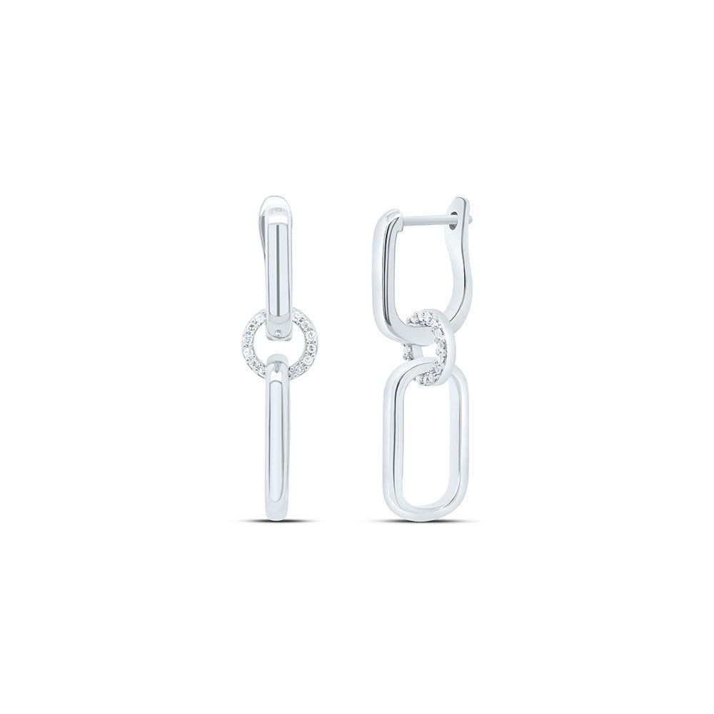 Sterling Silver White-Tone 1/6 Ctw Natural Diamond Dangling Earring