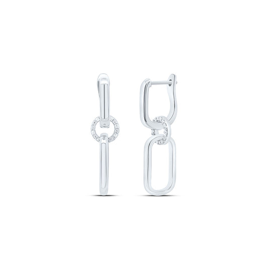 Sterling Silver White-Tone 1/6 Ctw Natural Diamond Dangling Earring
