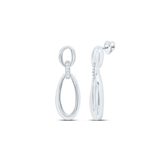 Sterling Silver White-Tone 1/20 Ctw Natural Diamond Dangling Earring