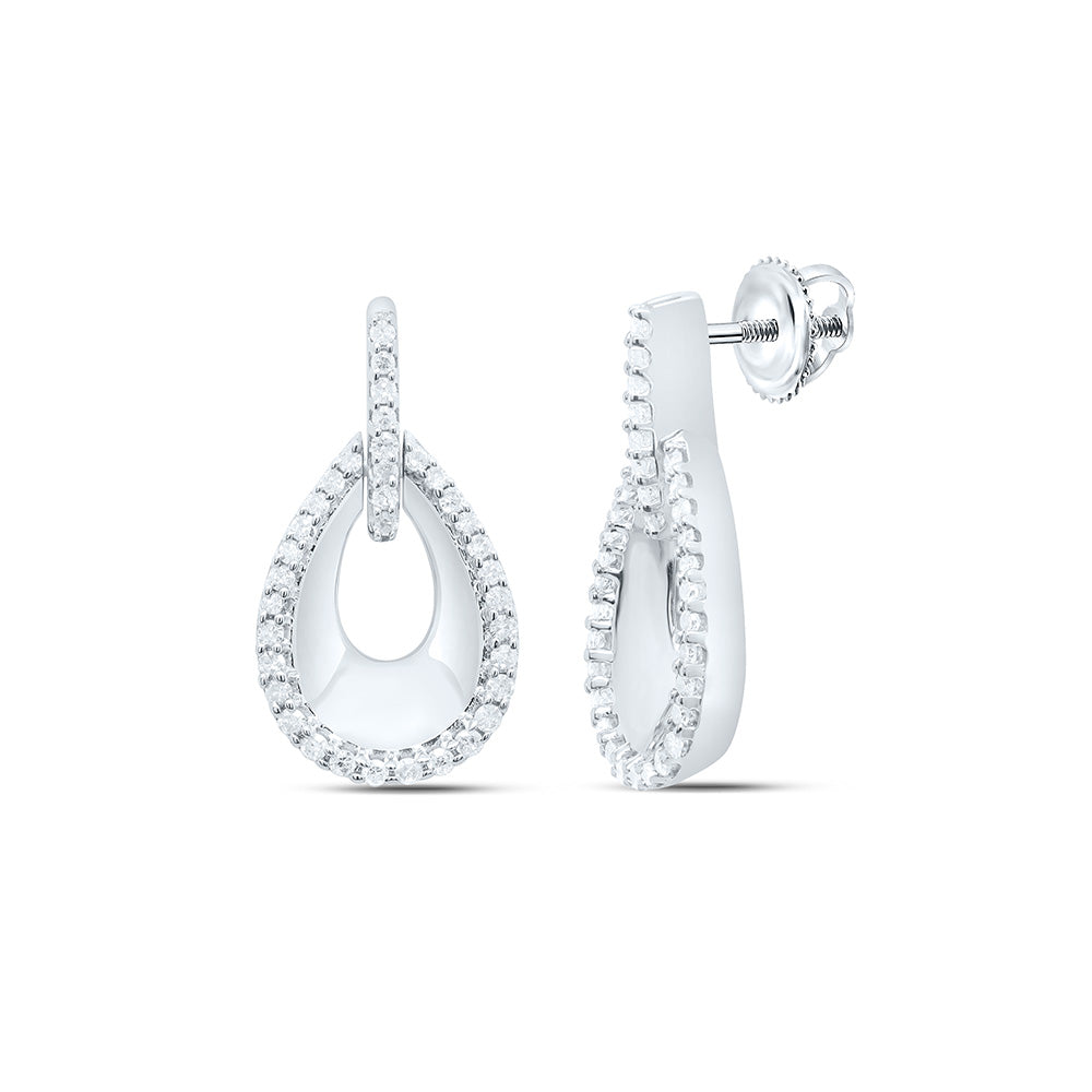 Sterling Silver White-Tone 1/3 Ctw Natural Diamond Pear Earring