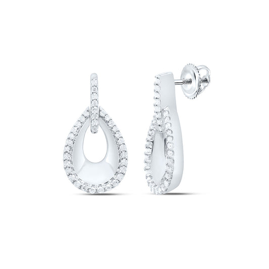 Sterling Silver White-Tone 1/3 Ctw Natural Diamond Pear Earring