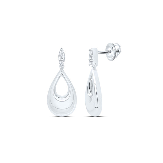 Sterling Silver White-Tone 1/8 Ctw Natural Diamond Pear Earring