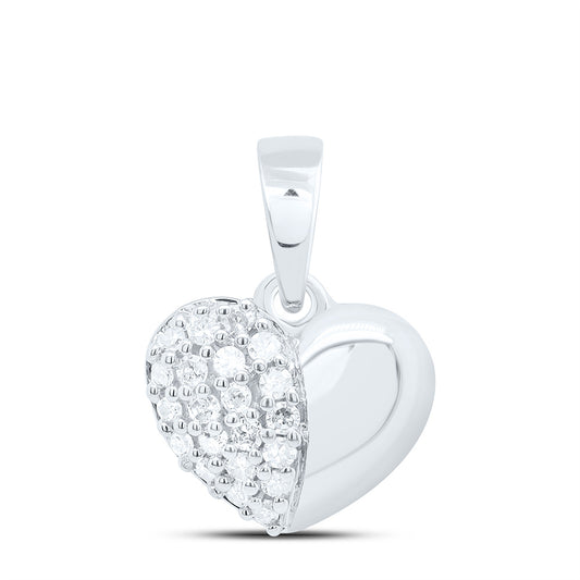 Sterling Silver White-Tone 1/10 Ctw Natural Diamond Heart Pendant