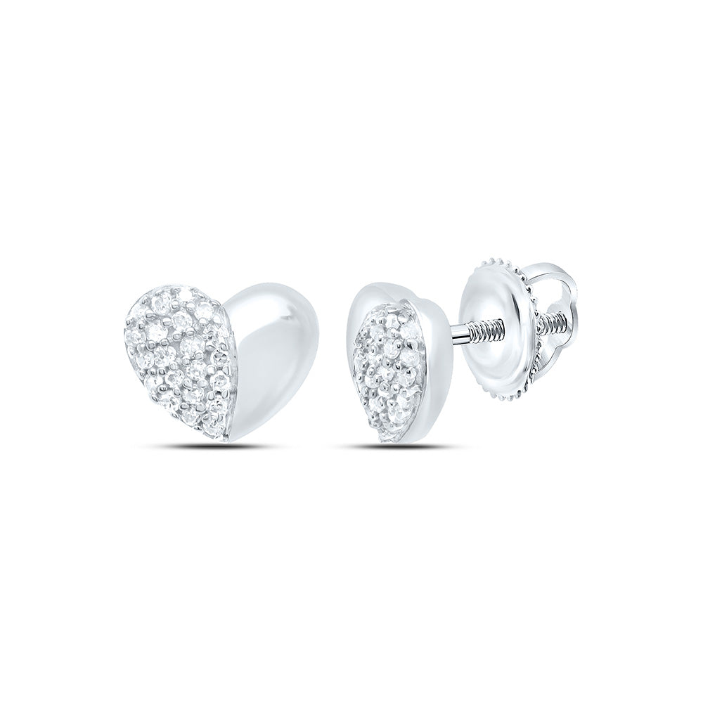 Sterling Silver White-Tone 1/10 Ctw Natural Diamond Heart Earring