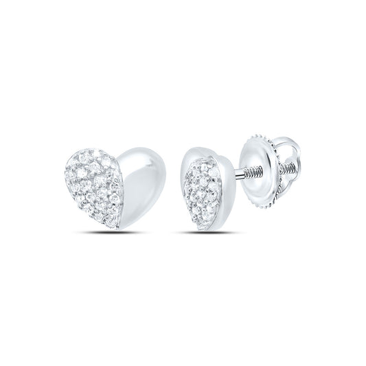 Sterling Silver White-Tone 1/10 Ctw Natural Diamond Heart Earring