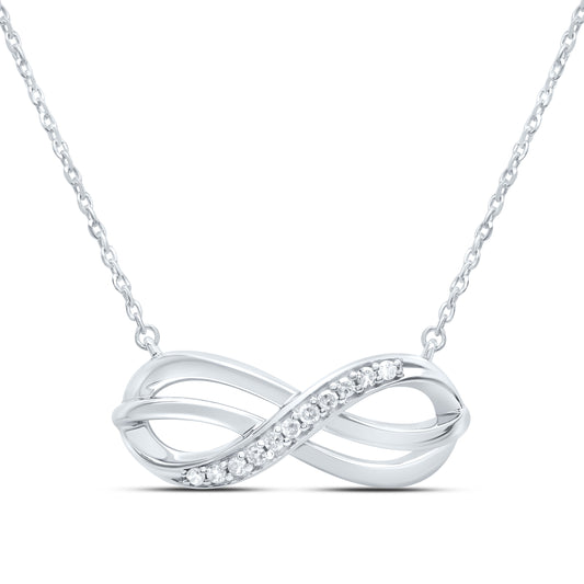 Sterling Silver White-Tone 1/10 Ctw Natural Diamond Infinity Necklace (18 Inch)