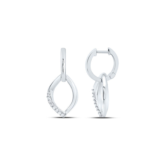 Sterling Silver White-Tone 1/8 Ctw Natural Diamond Hoop Earring