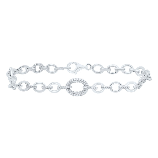 Sterling Silver White-Tone 1/5 Ctw Natural Diamond Bracelet (7 Inch)