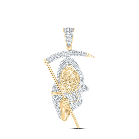 10K Yellow Gold 2 Ctw Natural Diamond Fashion "Reaper" Mens Charm