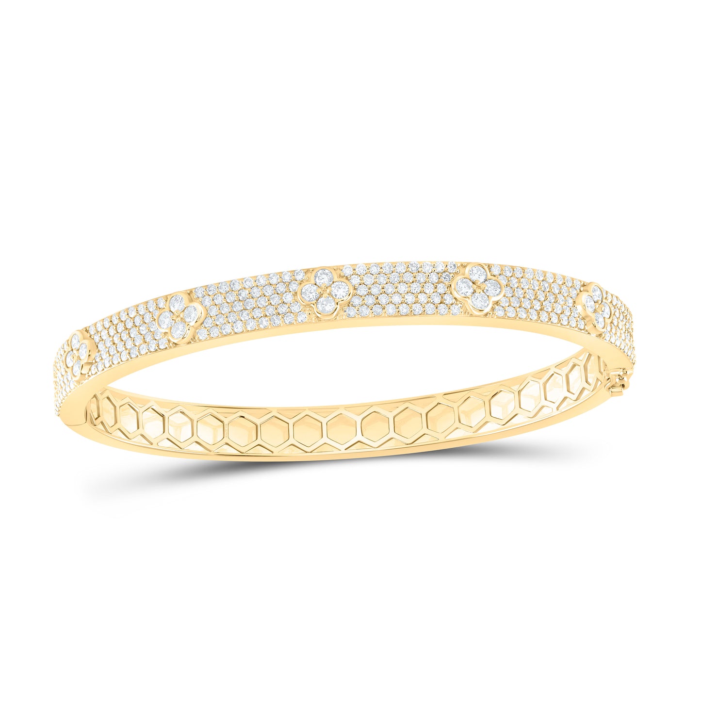 14K Yellow Or White Gold 2 1/2Cttw Natural Diamond Fashion Clover Bangle (60X48Mm)