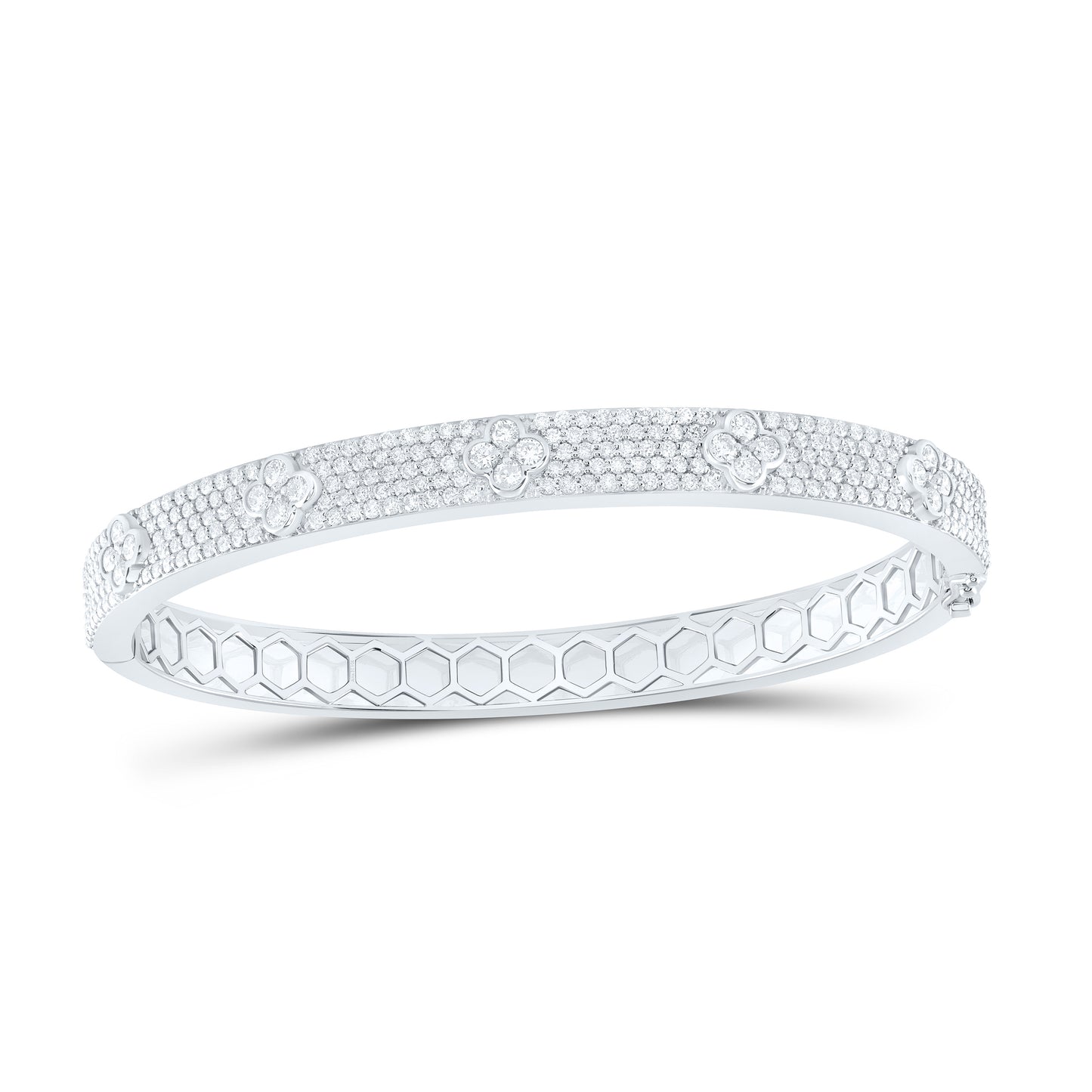 14K Yellow Or White Gold 2 1/2Cttw Natural Diamond Fashion Clover Bangle (60X48Mm)