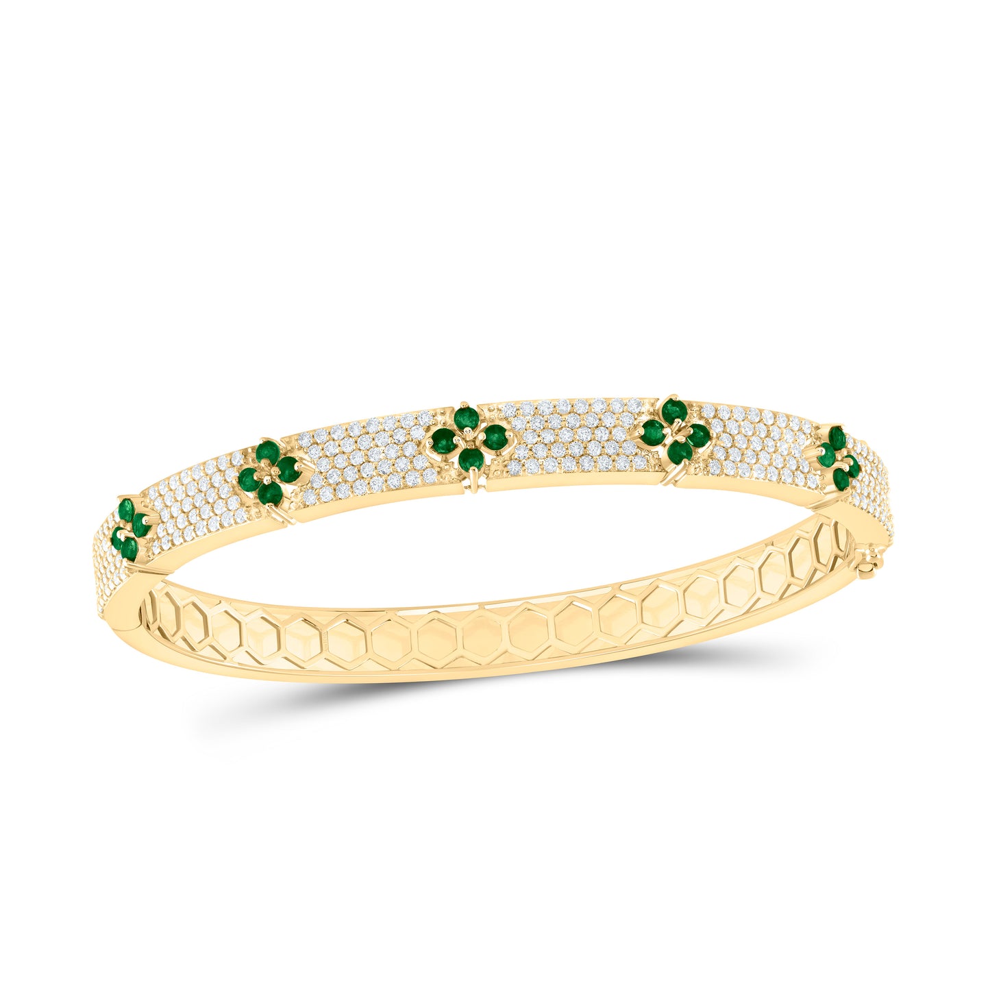 14K Yellow Or White Gold 1 3/4Cttw Natural Diamond Round Gem Clover Bangle (60X48Mm)