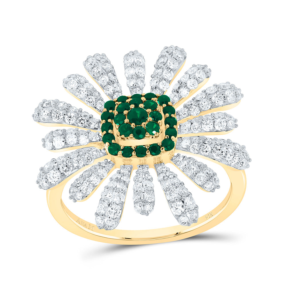 14K Yellow or White Gold 1 Ctw Diamond Round Natural Gem Flower Ring, Womens Size: 5-9