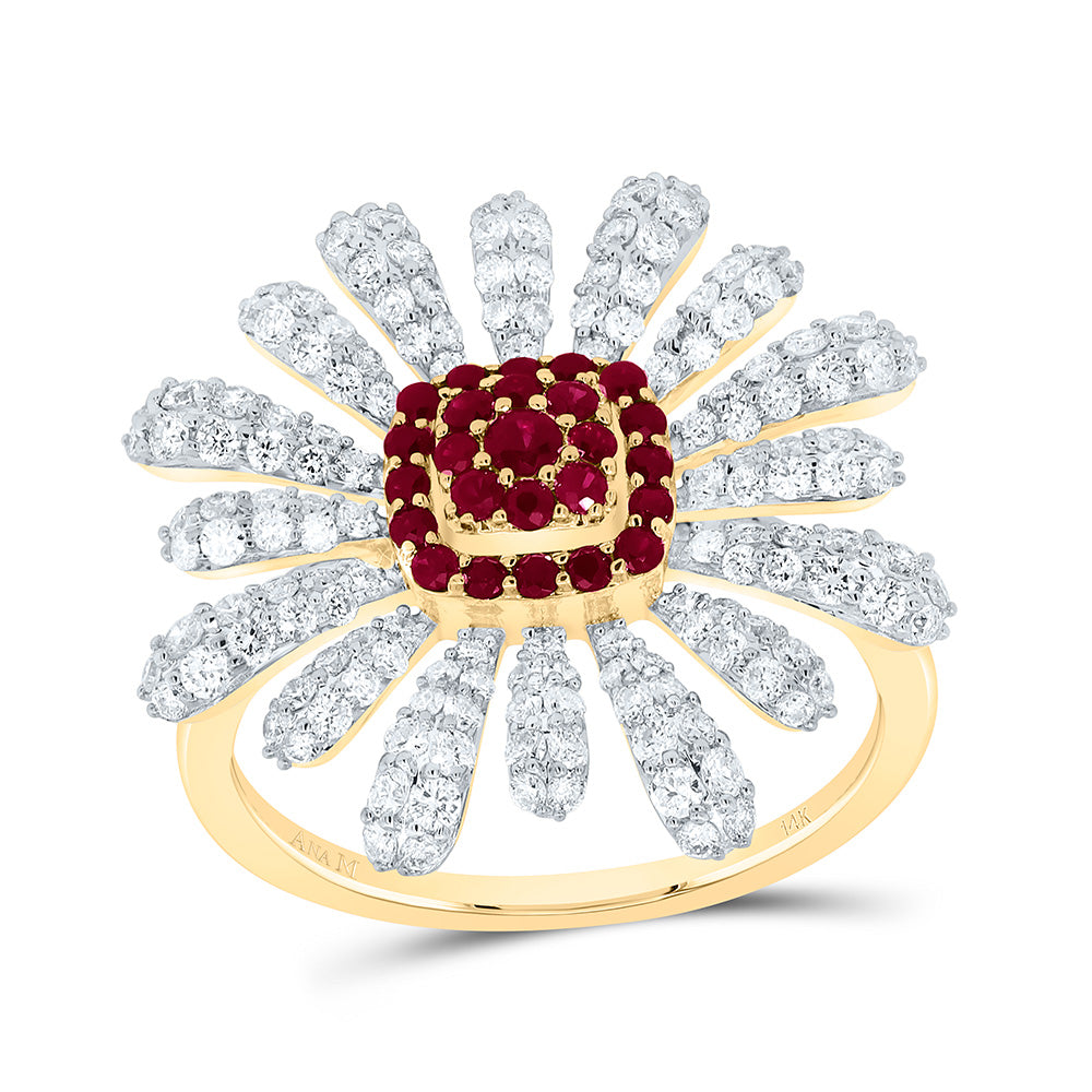 14K Yellow or White Gold 1 Ctw Diamond Round Natural Gem Flower Ring, Womens Size: 5-9