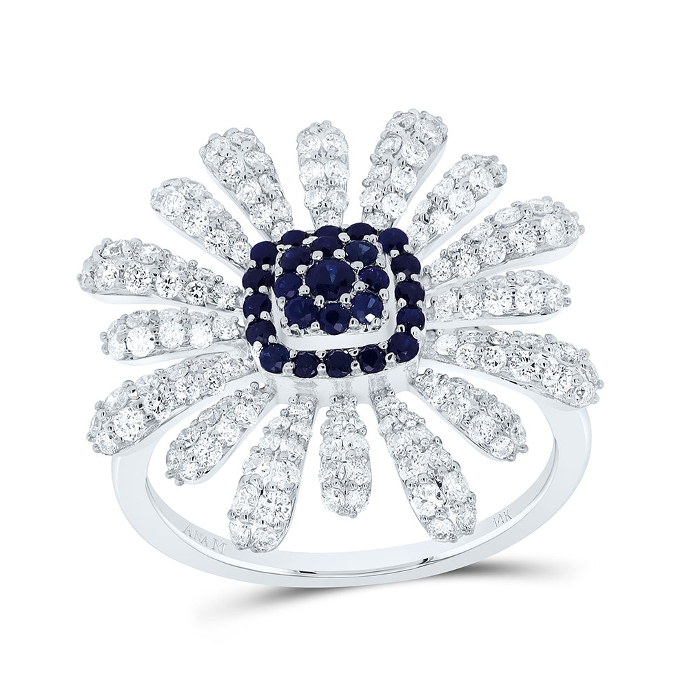 14K Yellow or White Gold 1 Ctw Diamond Round Natural Gem Flower Ring, Womens Size: 5-9
