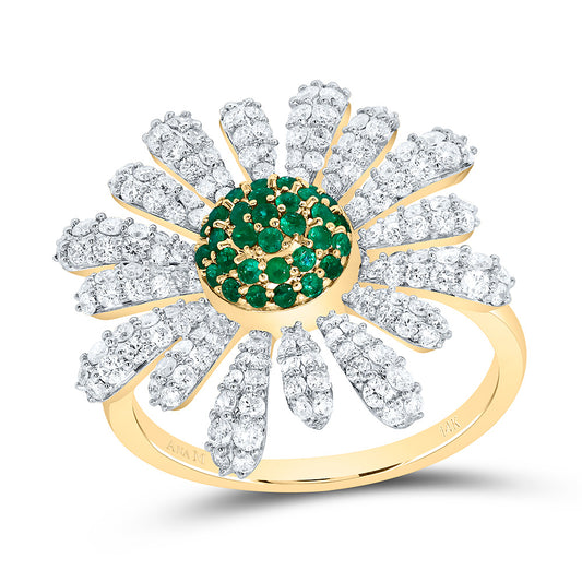 14K Yellow or White Gold 1 Ctw Diamond Round Natural Gem Flower Ring, Womens Size: 5-9