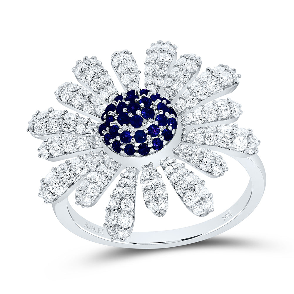 14K Yellow or White Gold 1 Ctw Diamond Round Natural Gem Flower Ring, Womens Size: 5-9