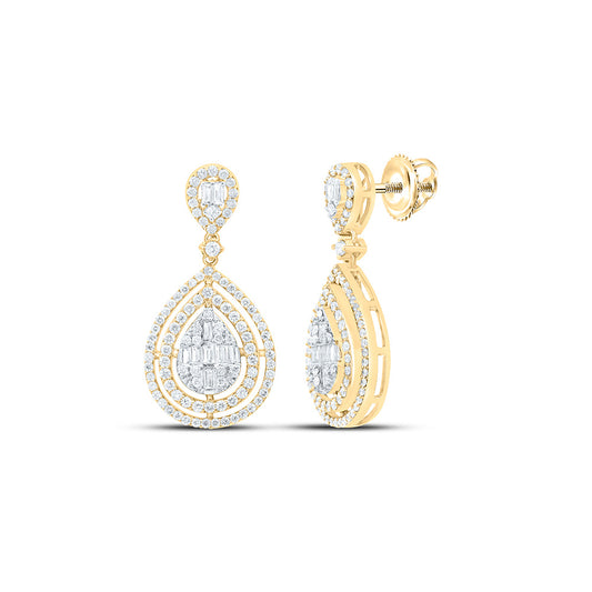 14K Yellow or White Gold 1 Ctw Natural Diamond Fashion Pear Baguette Dangling Earring