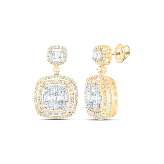 14K Yellow or White Gold 1 Ctw Natural Diamond Fashion Cushion Baguette Dangling Earring
