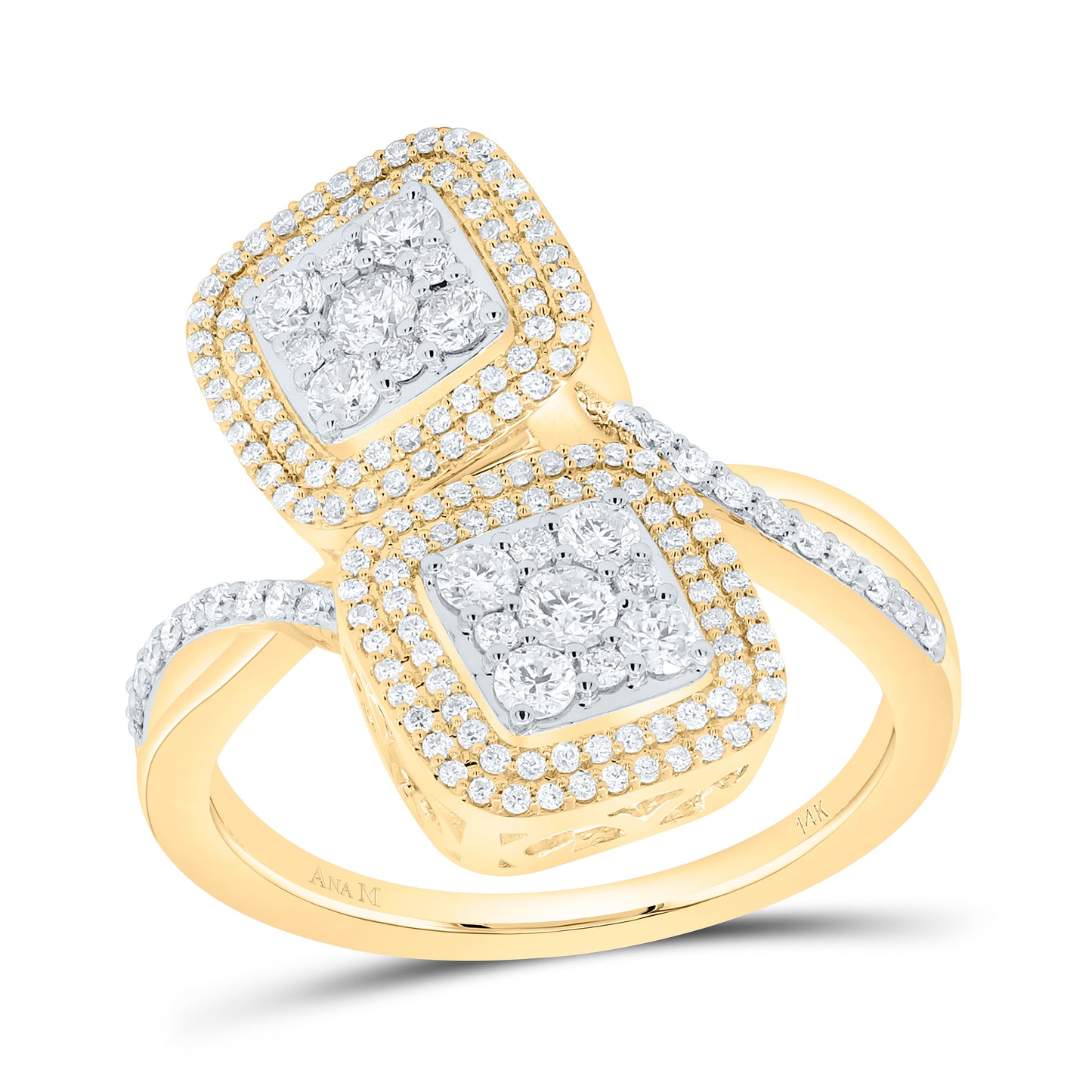 14K Yellow or White Gold 3/4 Ctw Natural Diamond Fashion Cushion Ring, Womens Size: 5-9