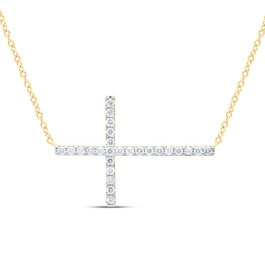 10K Yellow or White Gold 1/3 Ctw Natural Diamond Fashion Cross Necklace (18 Inch)