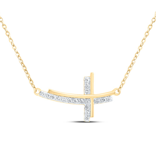10K Yellow or White Gold 1/5 Ctw Natural Diamond Fashion Cross Necklace (18 Inch)