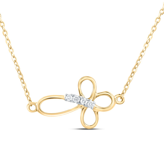 10K Yellow or White Gold 0.032 Ctw Natural Diamond Fashion Cross Necklace (18 Inch)