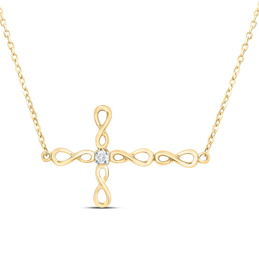 10K Yellow or White Gold 1/20 Ctw Natural Diamond Fashion Cross Necklace (18 Inch)