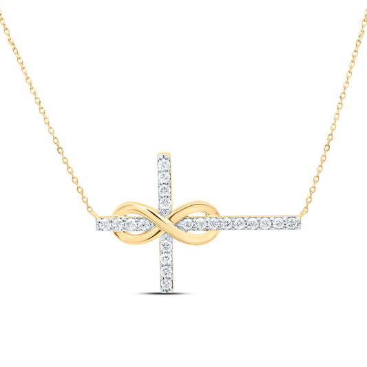 10K Yellow or White Gold 1/4 Ctw Natural Diamond Fashion Cross Necklace (18 Inch)