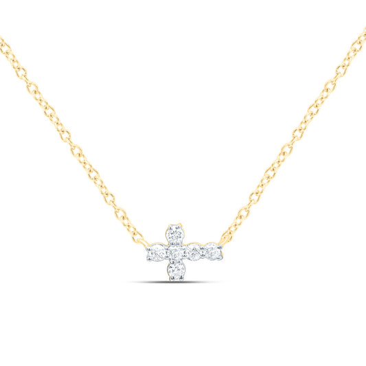 10K Yellow or White Gold 1/12 Ctw Natural Diamond Fashion Cross Necklace (18 Inch)