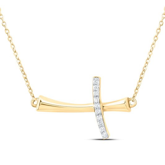 10K Yellow or White Gold 1/20 Ctw Natural Diamond Fashion Cross Necklace (18 Inch)