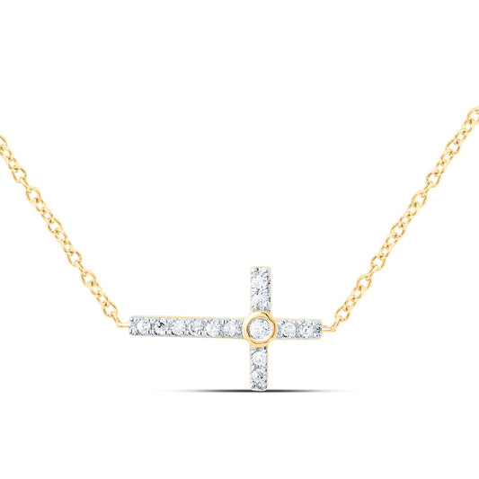 10K Yellow or White Gold 1/20 Ctw Natural Diamond Fashion Cross Necklace (18 Inch)