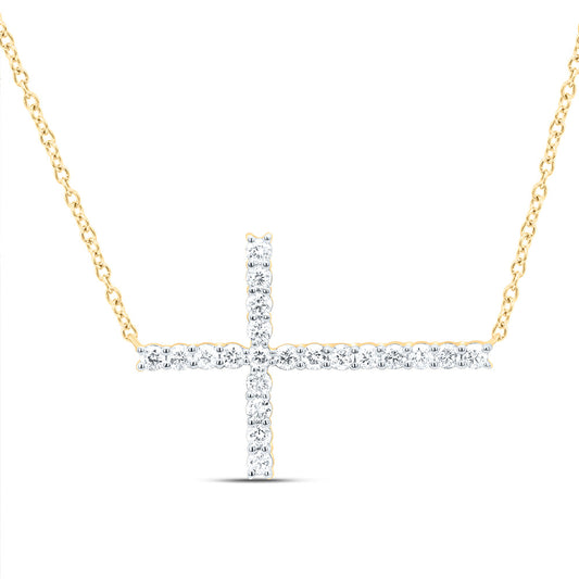 10K Yellow or White Gold 1/2 Ctw Natural Diamond Fashion Cross Necklace (18 Inch)