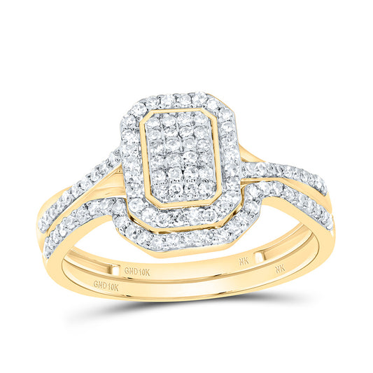 10K Yellow or White Gold 3/8 Ctw Natural Diamond Emerald Single Halo Bridal Set, Womens Size: 5-9