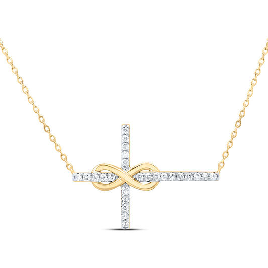 10K Yellow or White Gold 1/10 Ctw Natural Diamond Fashion Cross Necklace (18 Inch)