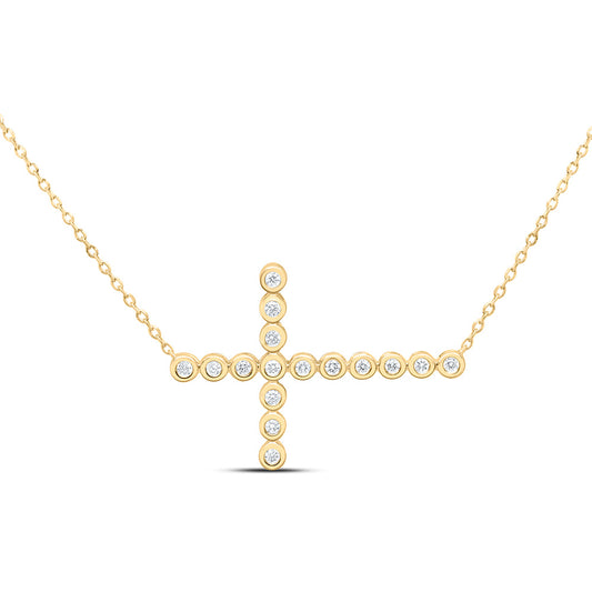 10K Yellow or White Gold 1/6 Ctw Natural Diamond Fashion Cross Necklace (18 Inch)