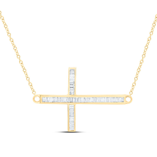 10K Yellow or White Gold 1/4 Ctw Natural Diamond Fashion Cross Necklace (18 Inch)