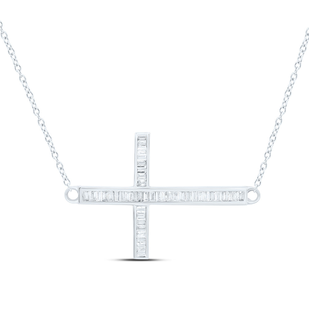 10K Yellow or White Gold 1/4 Ctw Natural Diamond Fashion Cross Necklace (18 Inch)