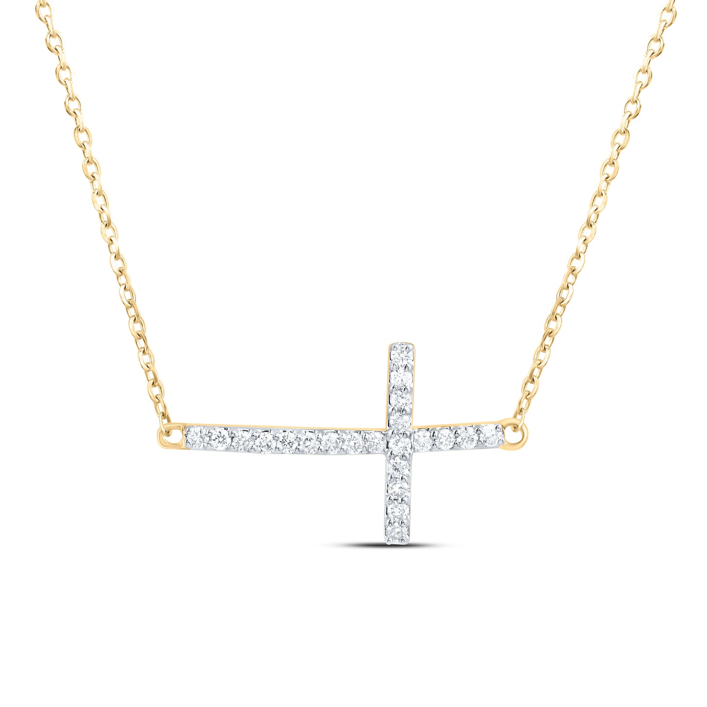 10K Yellow or White Gold 1/6 Ctw Natural Diamond Fashion Cross Necklace (18 Inch)