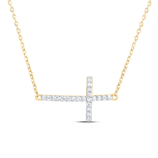 10K Yellow or White Gold 1/6 Ctw Natural Diamond Fashion Cross Necklace (18 Inch)