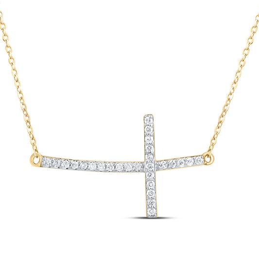 10K Yellow or White Gold 1/5 Ctw Natural Diamond Fashion Cross Necklace (18 Inch)