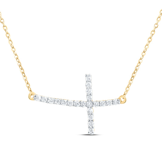 10K Yellow or White Gold 1/5 Ctw Natural Diamond Fashion Cross Necklace (18 Inch)