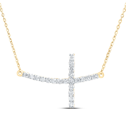 10K Yellow or White Gold 1/2 Ctw Natural Diamond Fashion Cross Necklace (18 Inch)