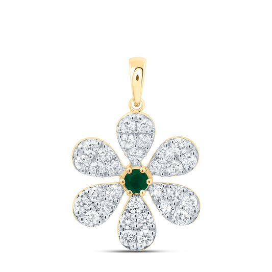 14K Yellow or White Gold 1 Ctw Diamond Round Natural Gem Flower Pendant