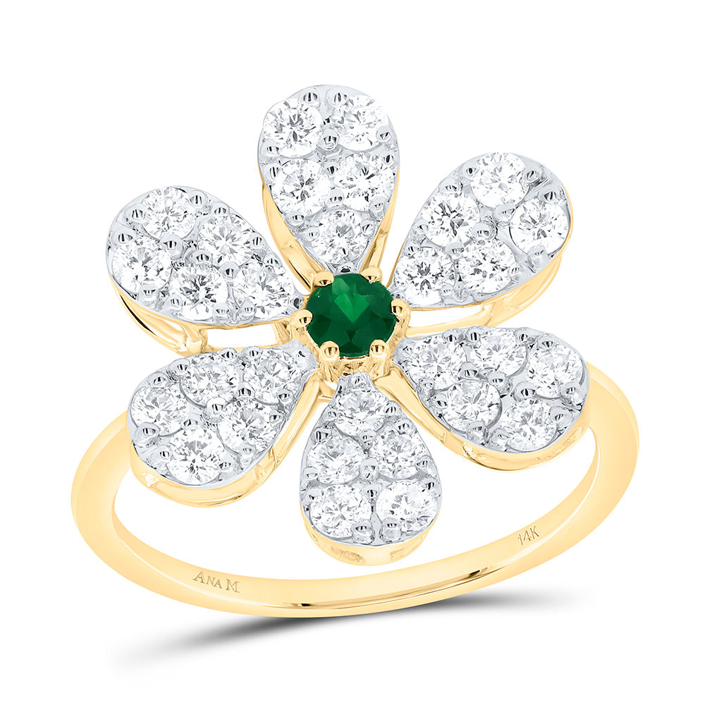 14K Yellow or White Gold 1 Ctw Diamond 3MM Round Natural Gem Flower Ring, Womens Size: 5-9