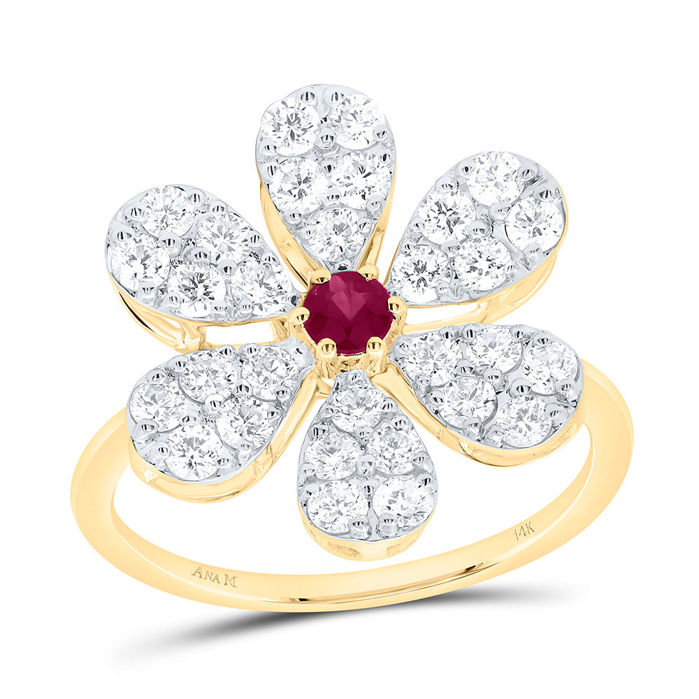 14K Yellow or White Gold 1 Ctw Diamond 3MM Round Natural Gem Flower Ring, Womens Size: 5-9