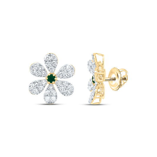 14K Yellow or White Gold 1 1/3 Ctw Diamond Round Natural Gem Flower Earring