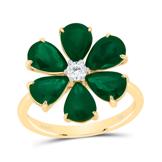 14K Yellow or White Gold 1/8 Ctw Diamond Pear Natural Gem Flower Ring, Womens Size: 5-9